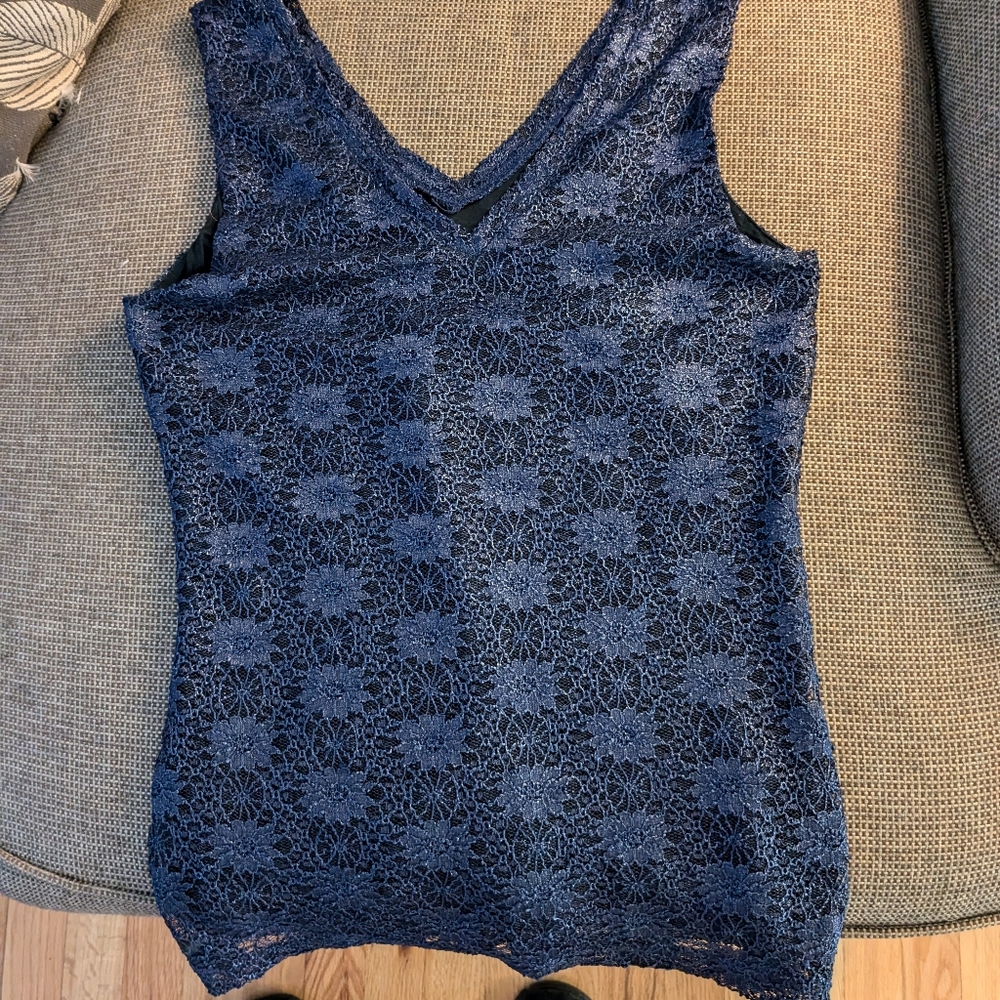 Metallic blue Banana Republic symmetrical neckline top XS